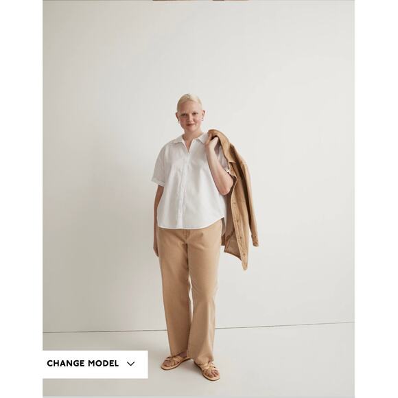 NWT Madewell White Button Short Sleeve Cotton Linen Blend Slim Central Shirt-XL - Picture 4 of 15